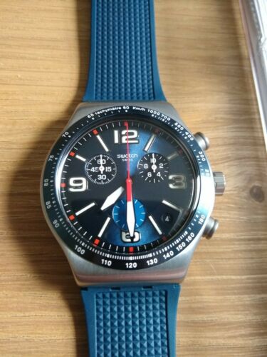Swatch Men's Watch Chronograph Blue Grid Chrono YVS454