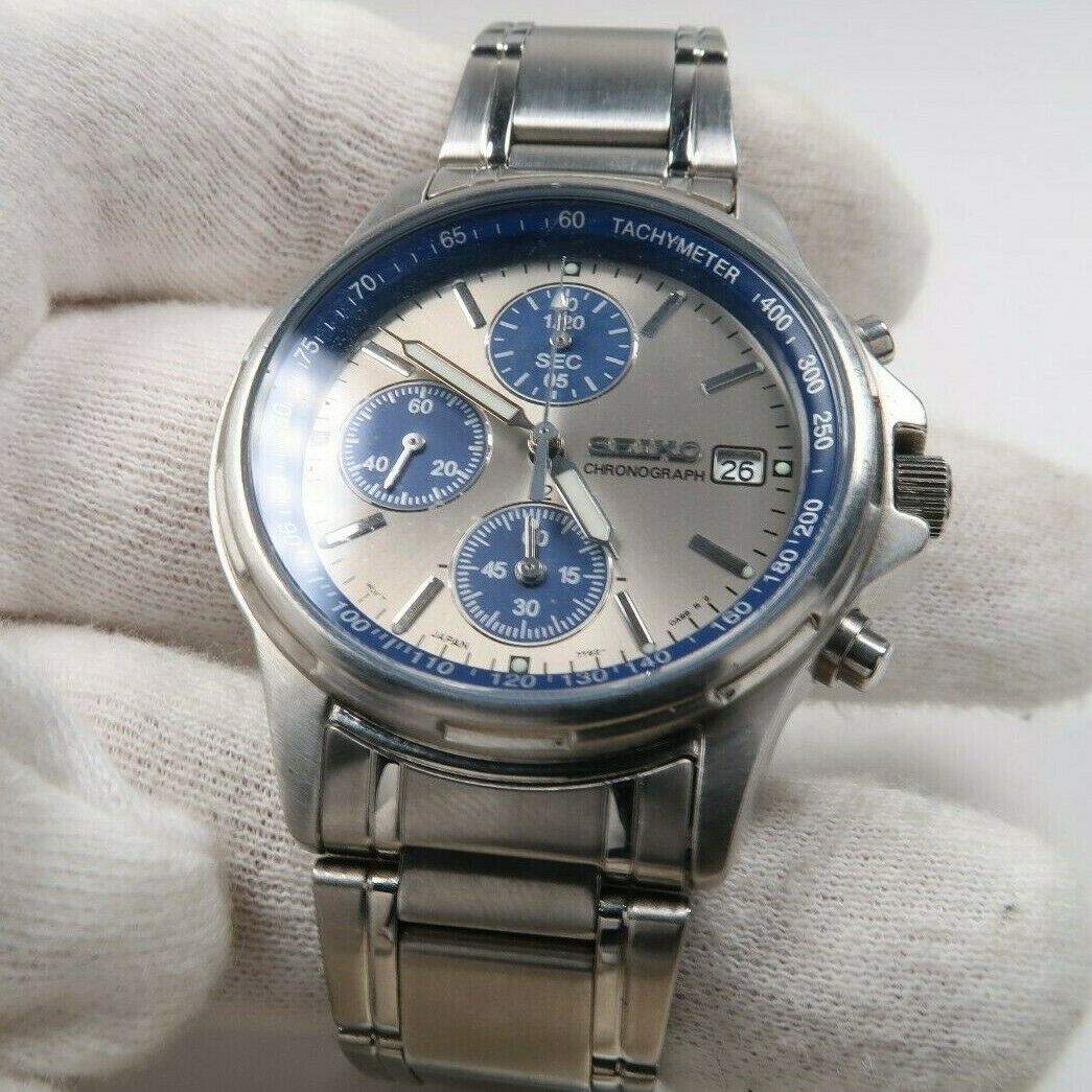 Vintage SEIKO Chronograph 7T92-0BA0 New Battery + Bracelet ext