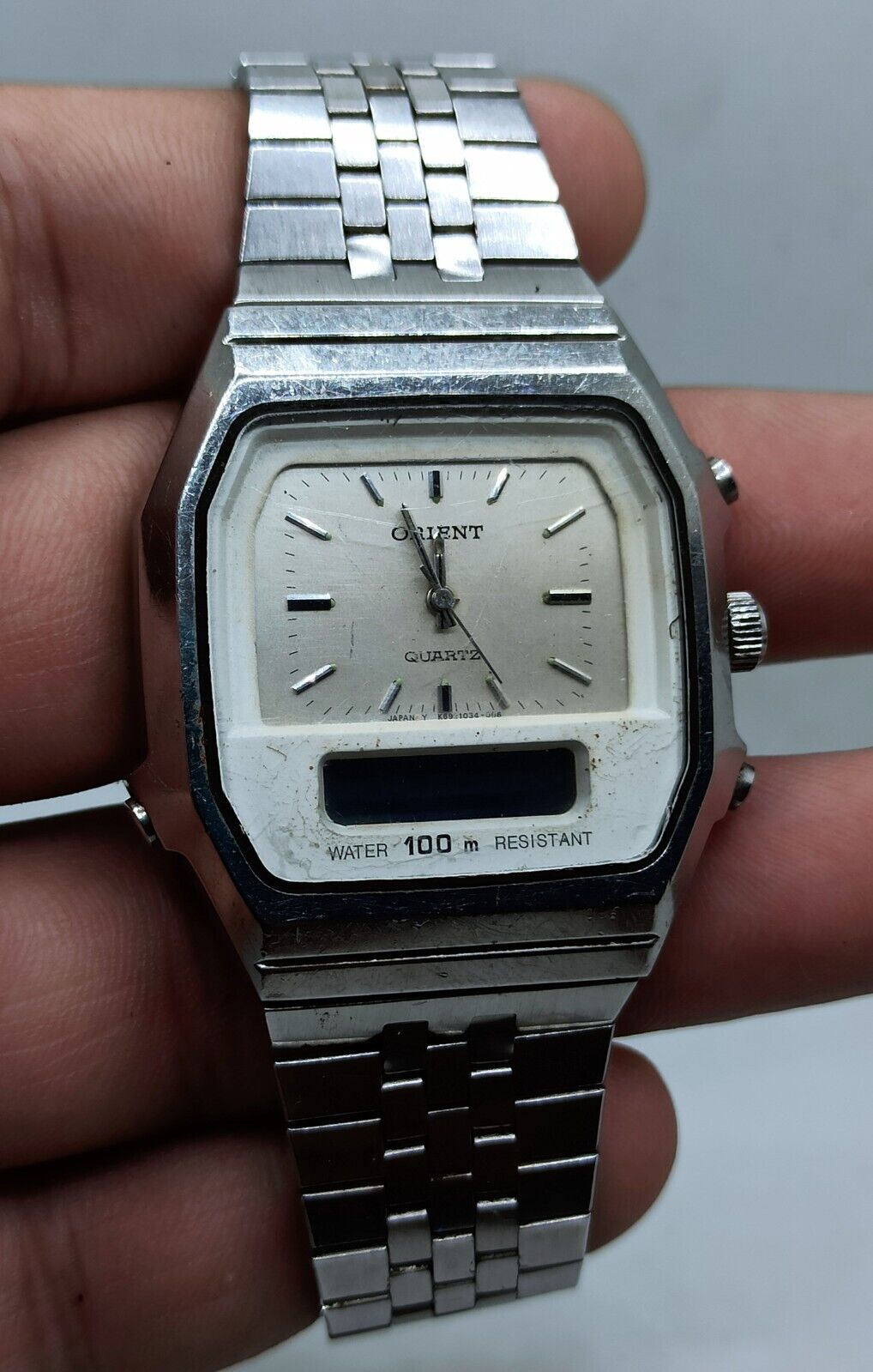 Vintage Orient Quartz Dual Time 100M Ana Digi Japan K69103-40 CA