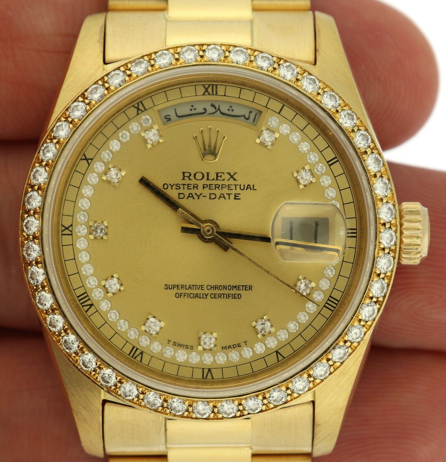 RARE Rolex President 18058 18k YG Watch Factory Diamond Bezel