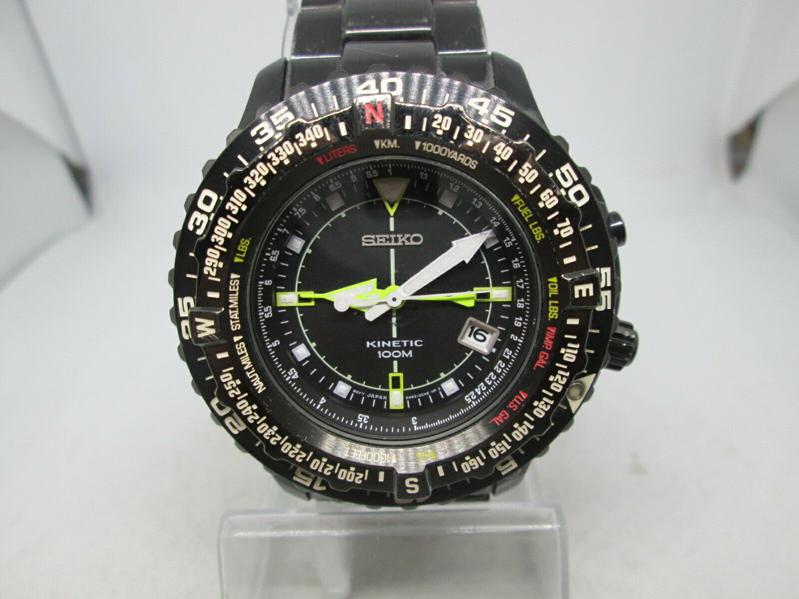 RARE SEIKO KINETIC 100M 5M62-0CA0 DATE BLACK STEEL