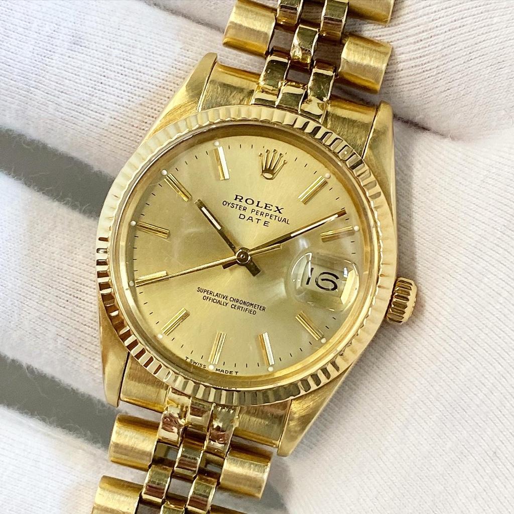 1987 Rolex 15037 Oyster Perpetual Date Solid Yellow Gold Vintage All Original |