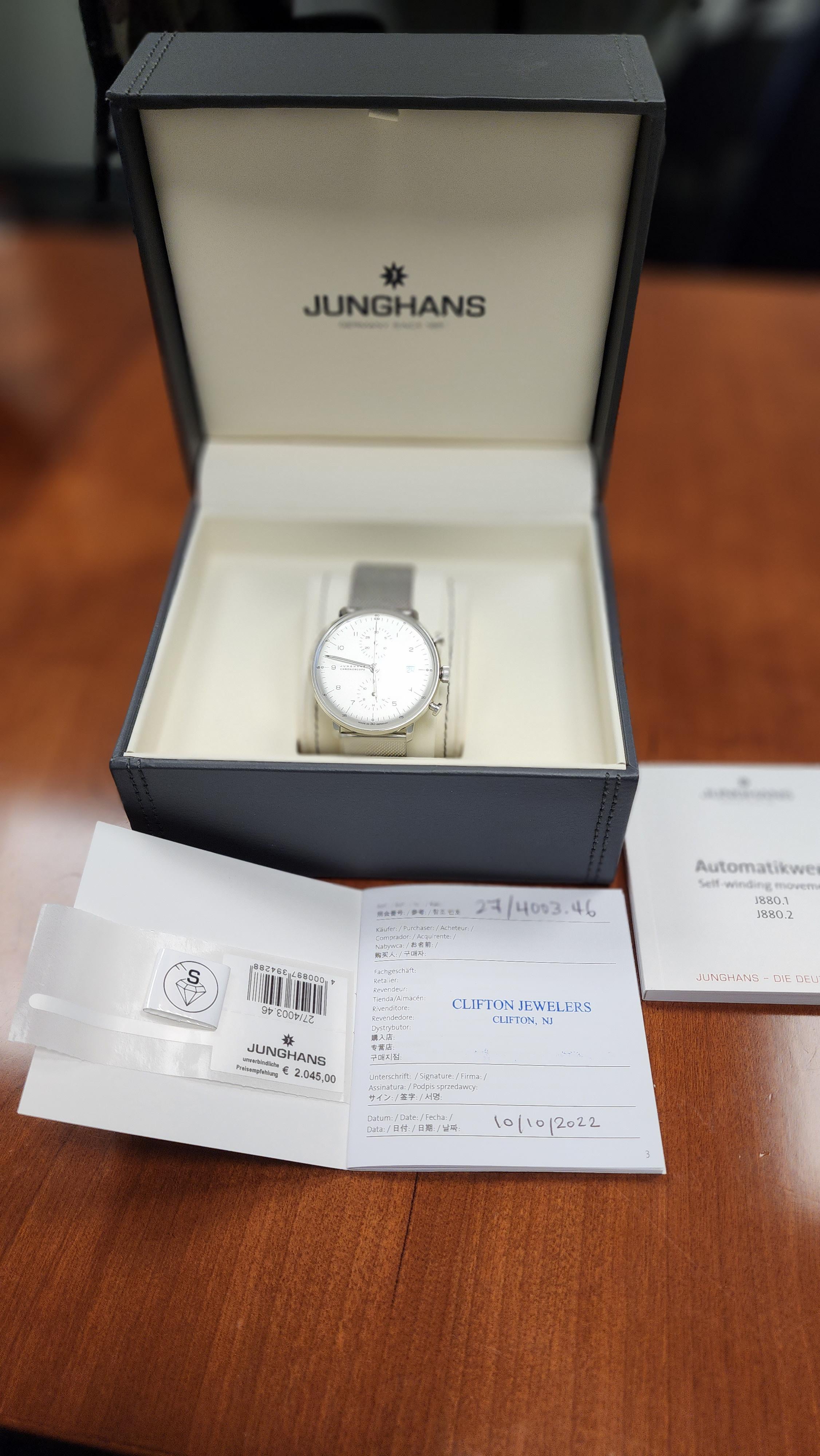 WTS Junghans Max Bill Chronoscope Sapphire Crystal Milanese