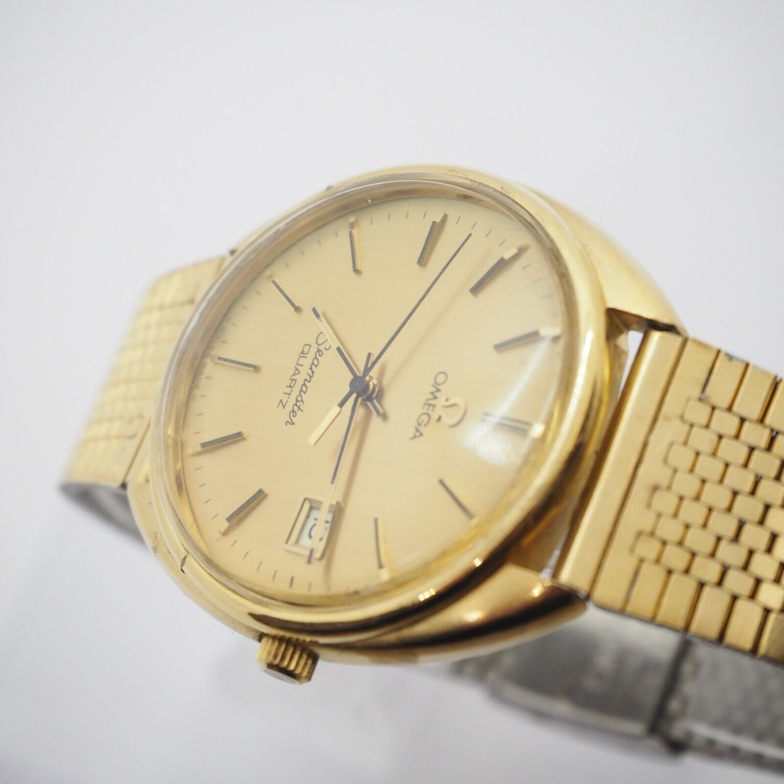 Omega Seamaster Watch Quartz 35mm Men's Gold Dial Swiss Made