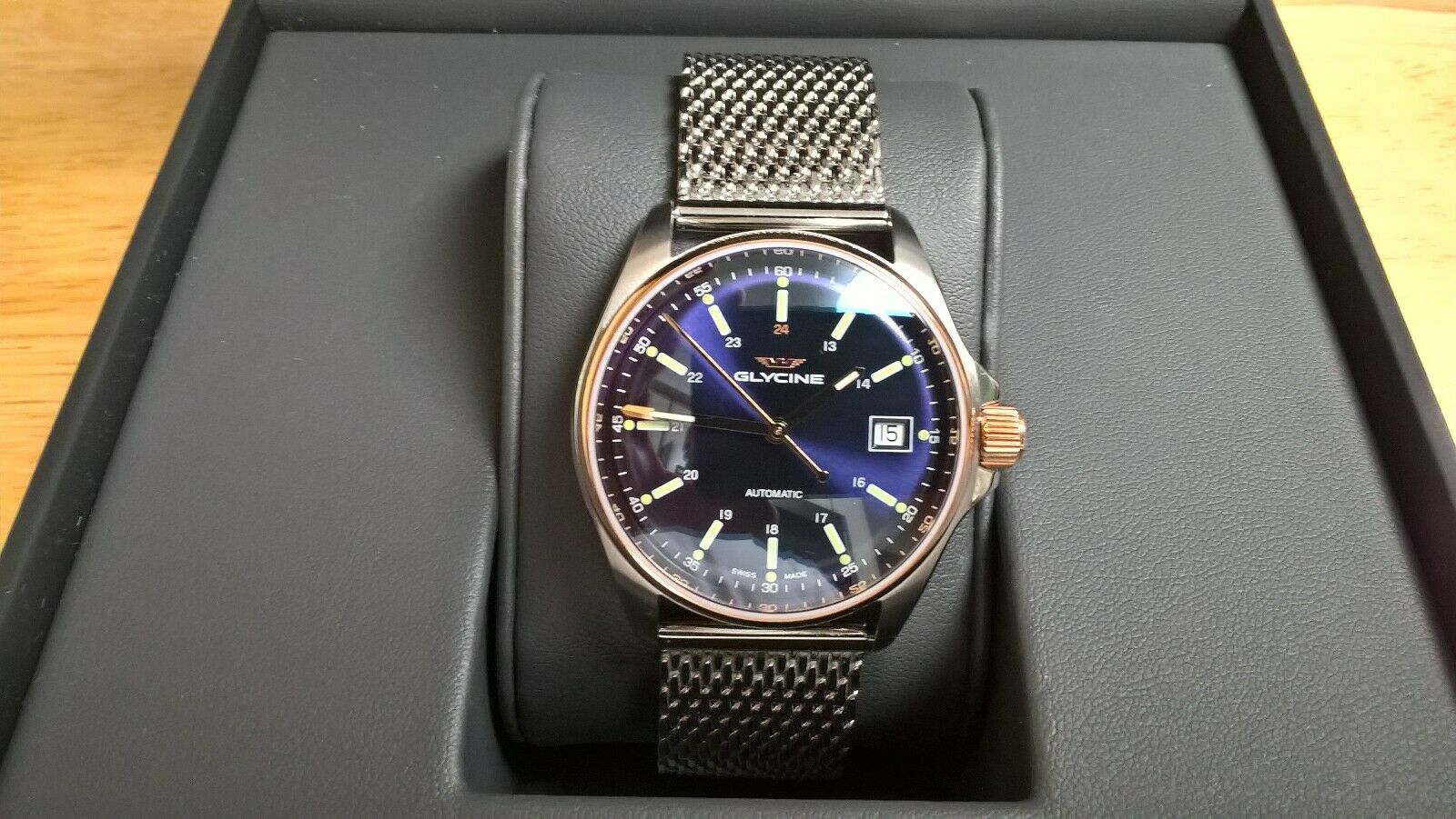 PRE INVICTA GLYCINE 36mm COMBAT 6 AUTOMATIC ROSE PVD BLUE DIAL SS