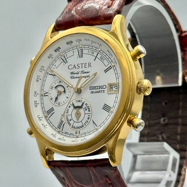 [Exc+4] SEIKO Caster 6M15-7030 World Time Chronograph Vintage Watch ...