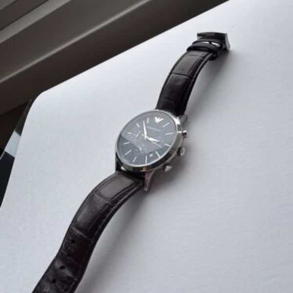 Emporio Armani AR2494 Chronograph Brown Leather Men's Watch New Battery ...