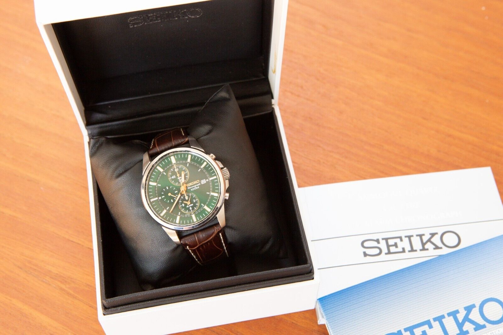 Seiko 7T62-0LD0 Chronograph Alarm Quartz Watch Green Dial with Box 
