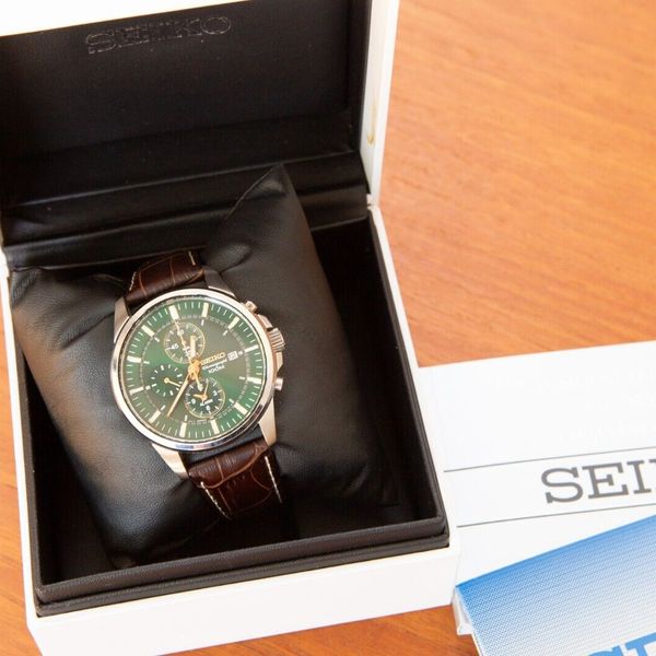Seiko 7T62-0LD0 Chronograph Alarm Quartz Watch Green Dial with Box