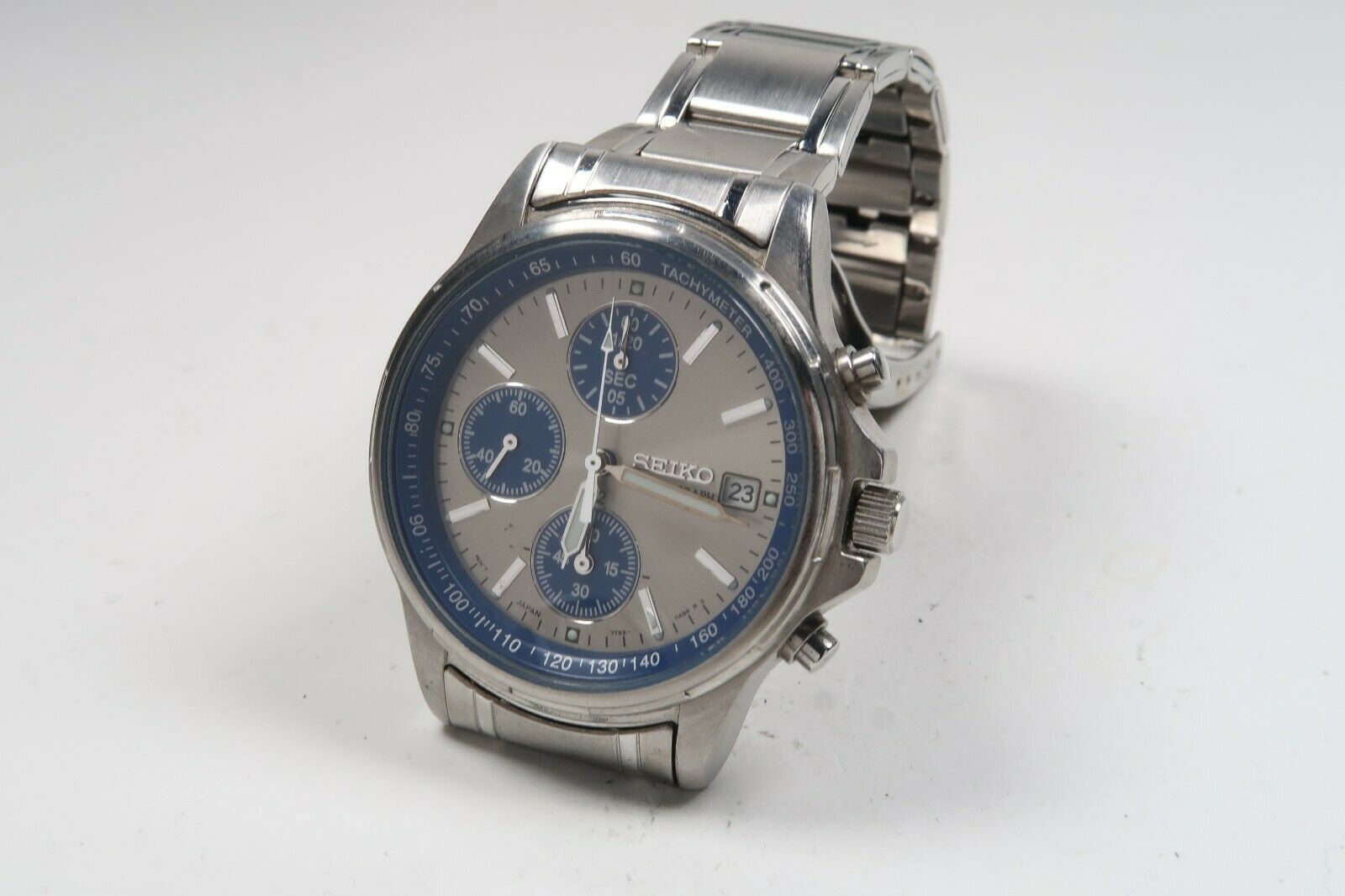 Vintage SEIKO Chronograph 7T92-0BA0 New Battery + Bracelet ext