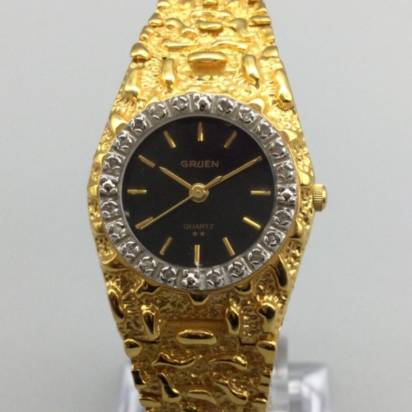 Montre Femme Gruen Quartz Suisse - Boîtier Doré, Bracelet Acier - Occasion TB