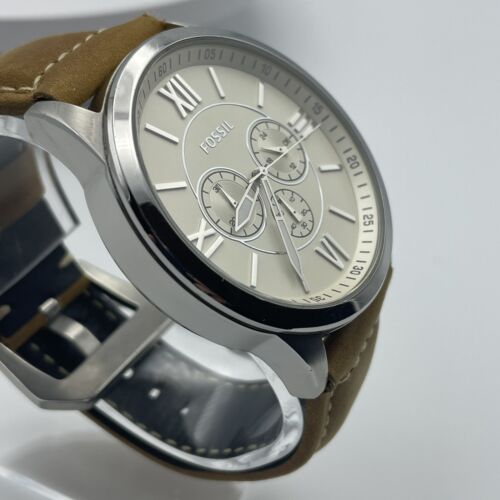 Men s Fossil BQ1129 Chronograph Large White 48mm Watch Roman Numerals Leather WatchCharts Marketplace