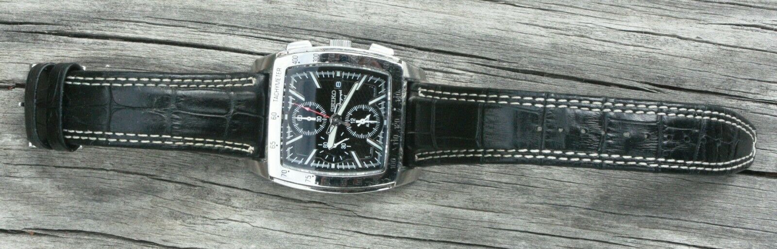 Seiko 7T62-0HZ0 Rare Large Stainless Square Chronograph Retro Vtg