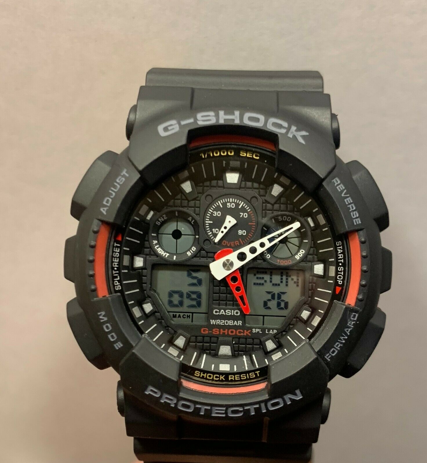 Casio G Shock Analog Digital Men S Watch Ga 100 1a4 Black Red Watchcharts