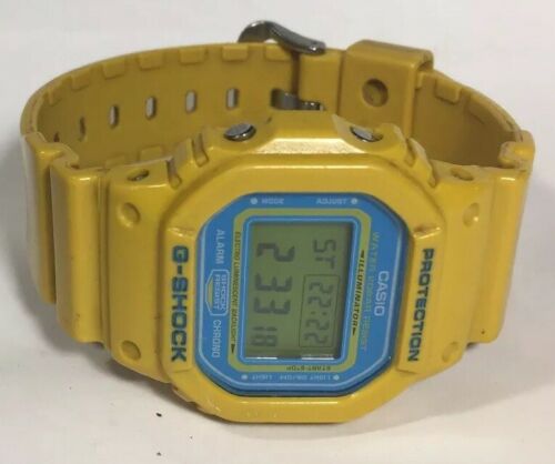 Vtg Men Casio Watch G-Shock 1545 Dw5600cs Yellow Case Blue Face