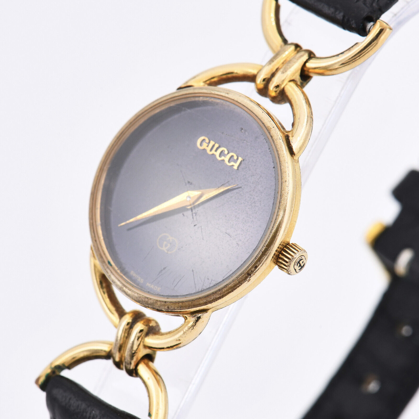 グッチ　6000L　腕時計　レディース　黒　23ｍｍ　ビンテージ　クオーツ 23mm ø - Vintage '80s Gucci 6000L Women's Watch Gold Plated