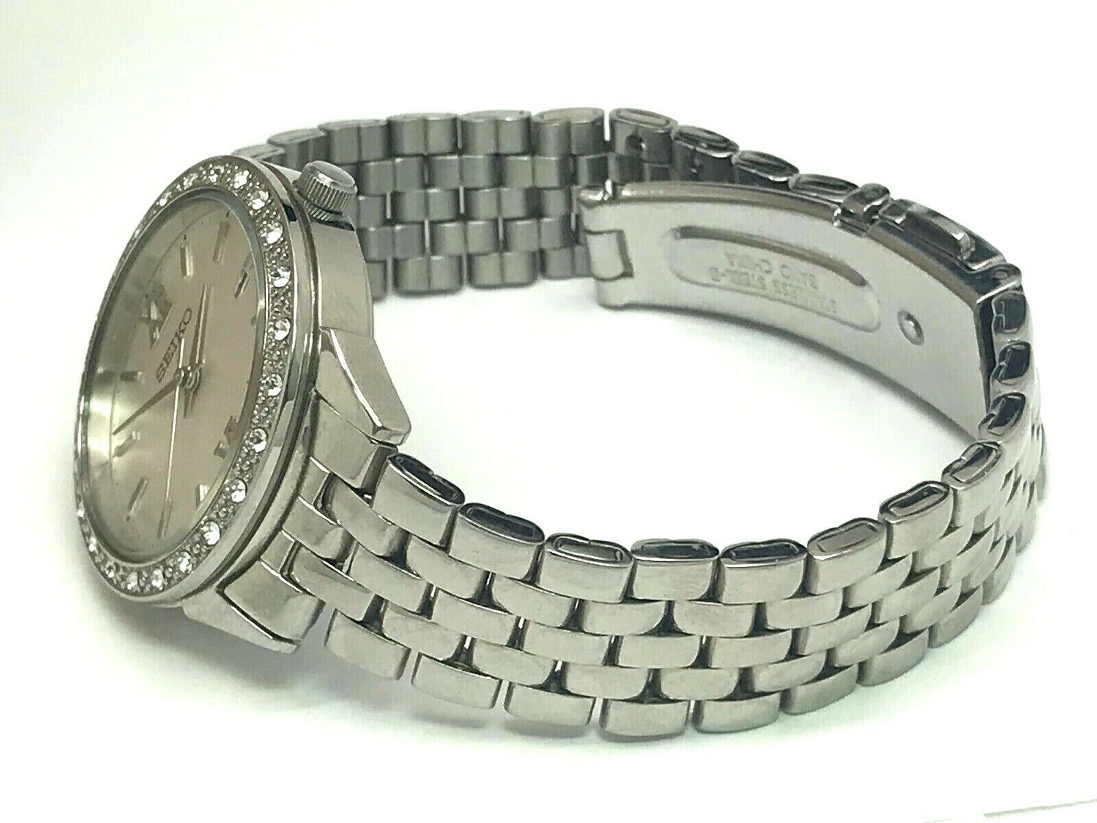 Seiko 6N22-00H0 Swarovski Stainless Steel Date Silver Tone Dial