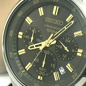 Seiko Quartz Chronograph Two Tone Date Men's Watch 4T53-00B0