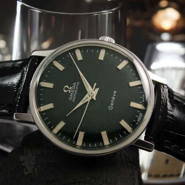 Vintage Omega Geneve Automatic Date Green Dial Men Steel Watch 161.009 ...