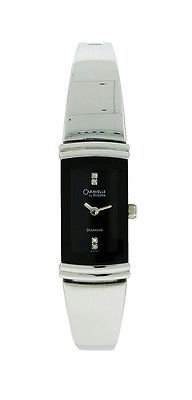 Caravelle by Bulova Diamond 43p100 Women\'s Black Rectangle Bangle Style Watch Caravelle By Bulova Watch Womens Silver Tone Rhinestones  main image 3