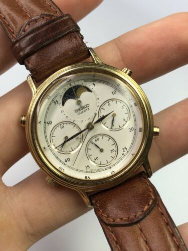 Vintage 1980 s Seiko 7A48 7020 Chrono Moonphase Watch Working