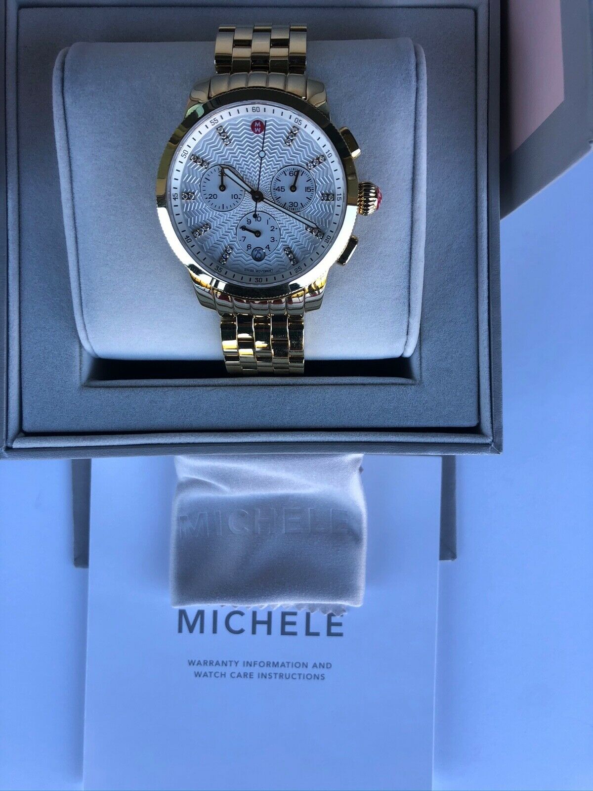 Michele MWW25A000003 Uptown Diamond Dial Chrono Gold Tone Quartz