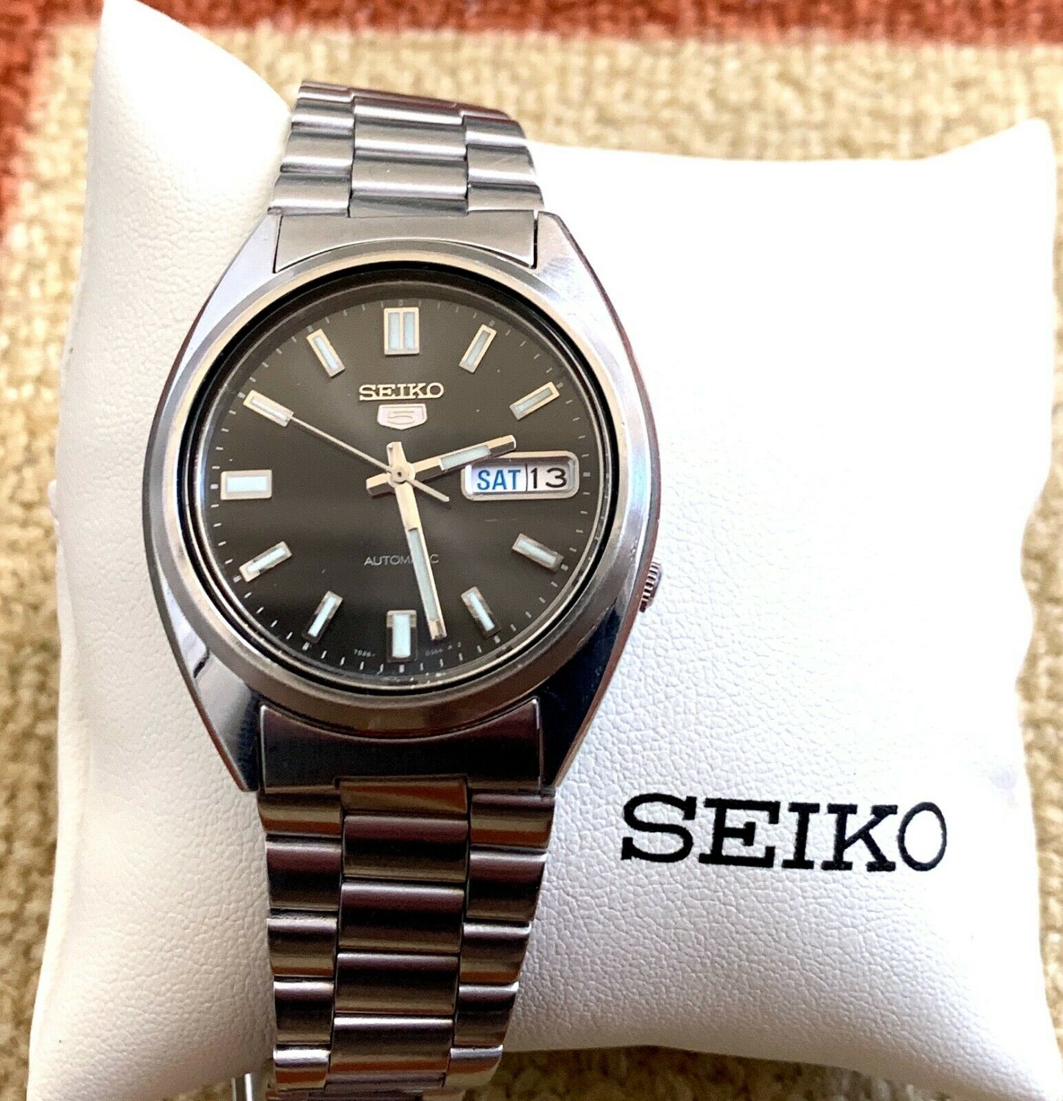 Seiko 5 SNXS79 Automatic Men Watch 21 Jewels Black Dial Stainless Steel ...