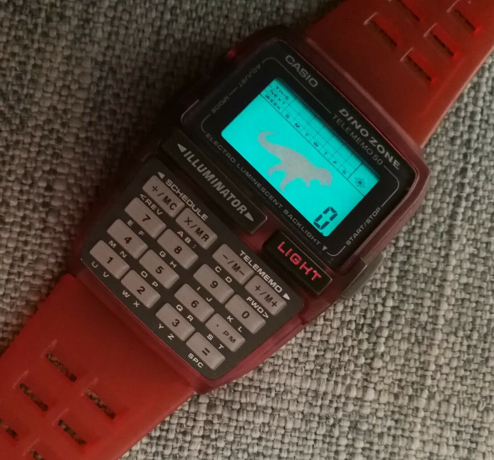 new casio dbc-63 dinozone red color databank telememo 50 alarm