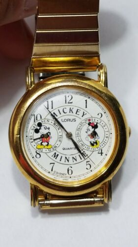 Vintage Lorus Disney Mickey Minnie Mouse V336 6140 Dual Dial