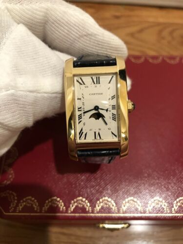 Cartier Tank Americaine 18k Yellow Gold Wristwatch with Moonphase