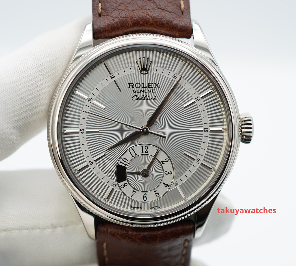FSOT: Rolex 50529 CELLINI GMT DUAL TIME 18K WHITE GOLD SILVER DIAL