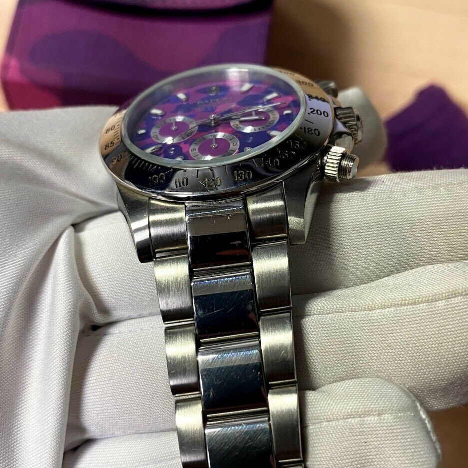 A BATHING APE BAPEX DAYTONA Purple Camo Automatic Watch Made in