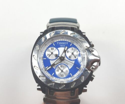 Vintage Tissot 1853 T Race Mens Quartz Watch T472 Chronograph Blue