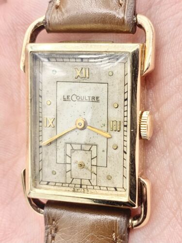 Unpolished Scarce 1942 Jaeger LeCoultre Uniplan Deco 14K Gold Cal