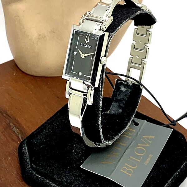 Bulova Womens Watch 96P209 Petite Black Mother of Pearl Dial Diamond ...