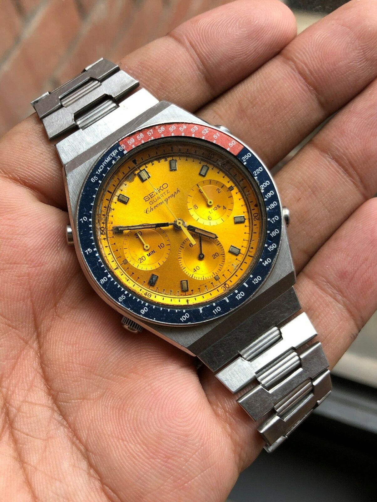 Seiko 1984 7A28 7030 Pepsi POGUE Yellow Chronograph Vintage Watch