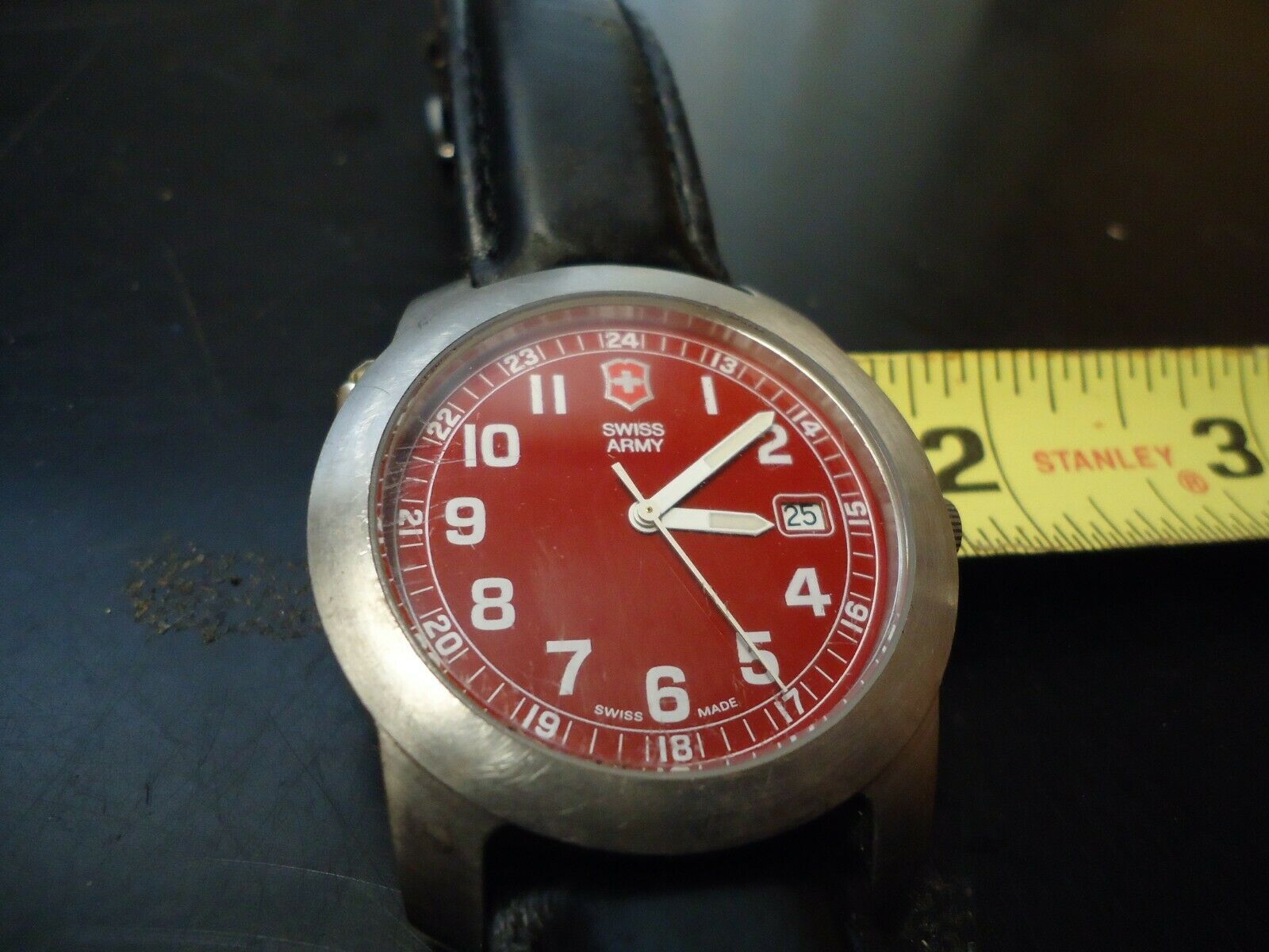 swiss army watch red face