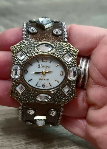 Geneva Platinum Rhinestone Western Buckle Brown Leather Ladies