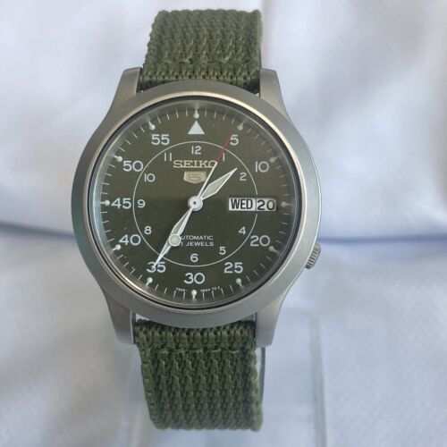 Seiko 5 21Jewels 7S26 02J0 A4 Automatic Unisex Watch Runs Military