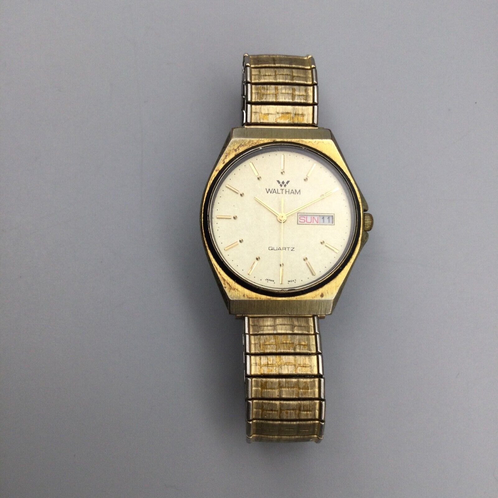 Vintage Waltham Watch Men Gold Tone 34mm Day Date New 