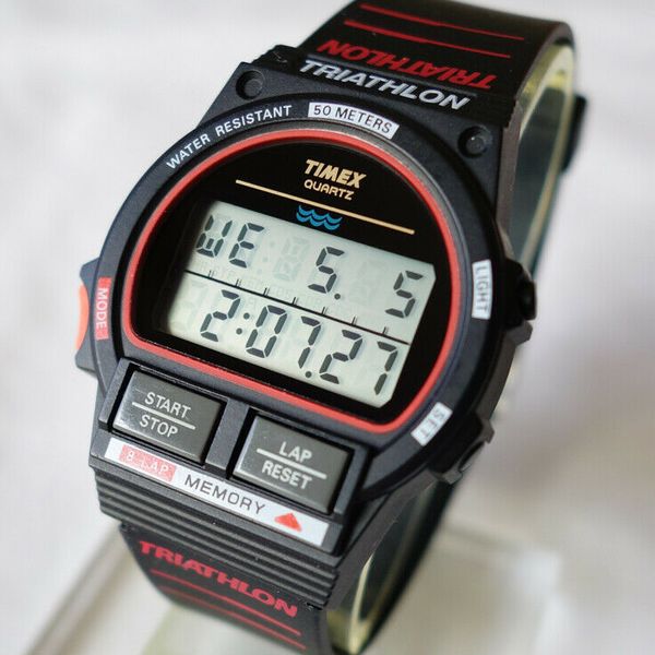 1989 Vintage MENS Timex Triathlon 484-A 8 Lap Memory Digital Watch ...