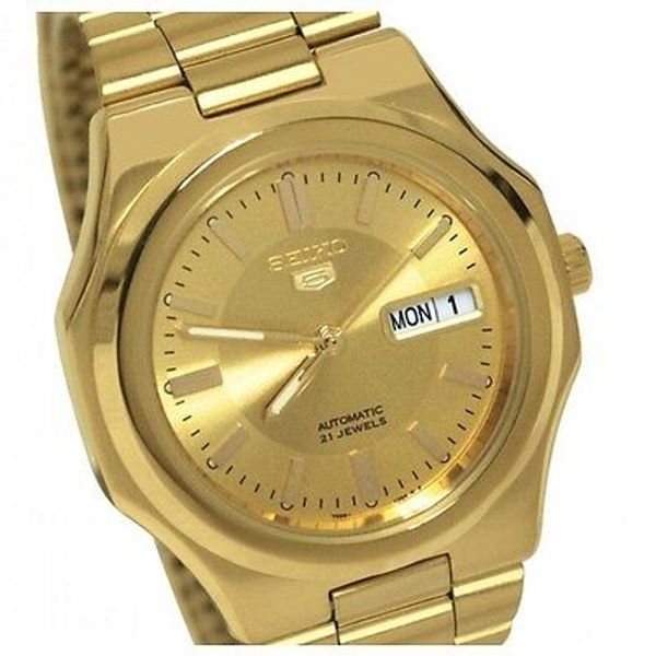 SEIKO Men SNKK52 Gold Tone SEIKO 5 Automatic Retail $225 Authentic Box ...