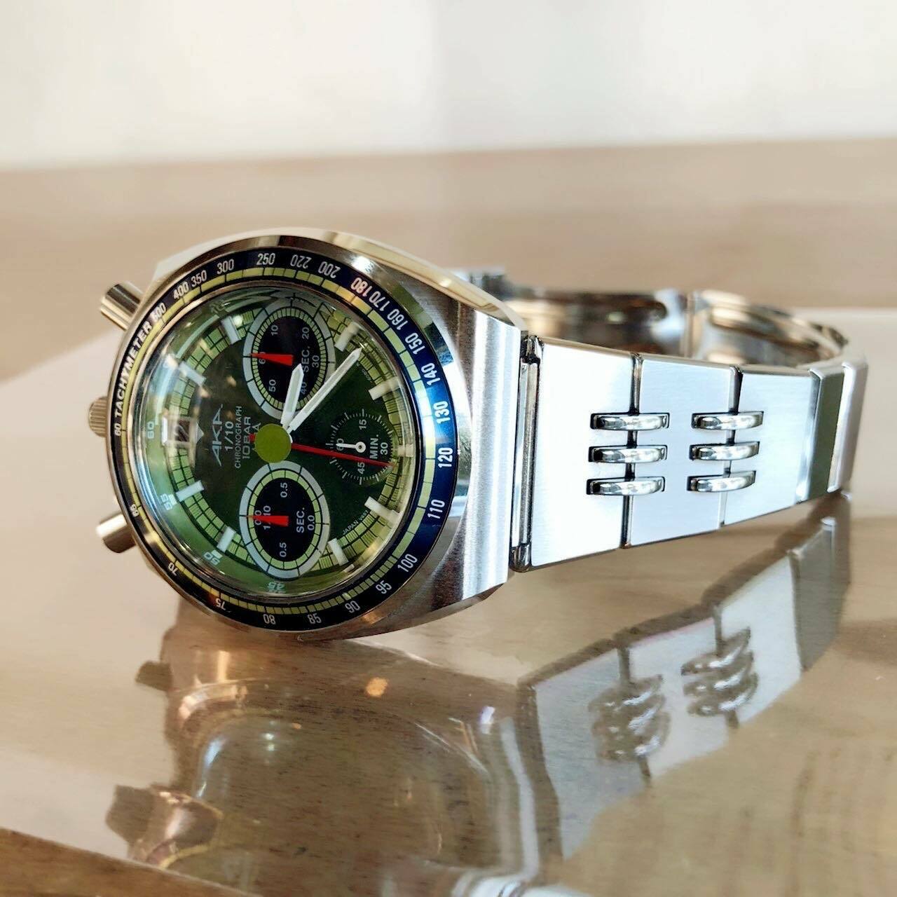 SEIKO AKA ALBA BULLHEAD CHRONOGRAPH V657-6060 GREEN BRAND NEW 