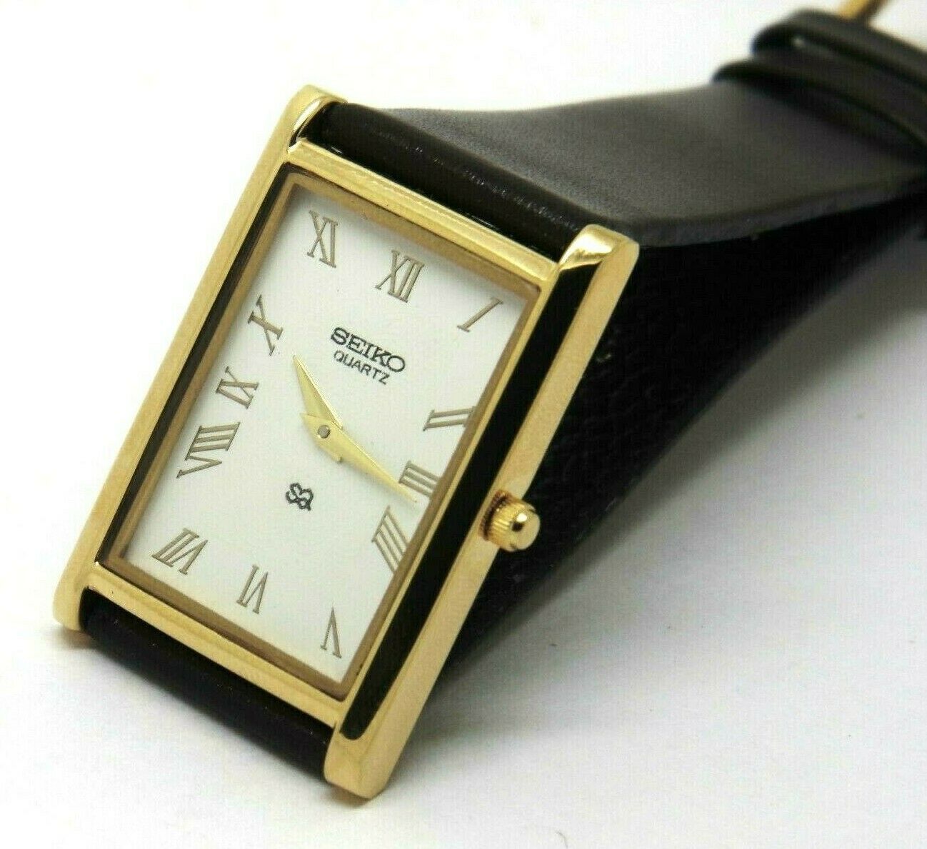 Seiko Quartz Super Slim white dial Mens gold plated rectangle shape watch  run | WatchCharts