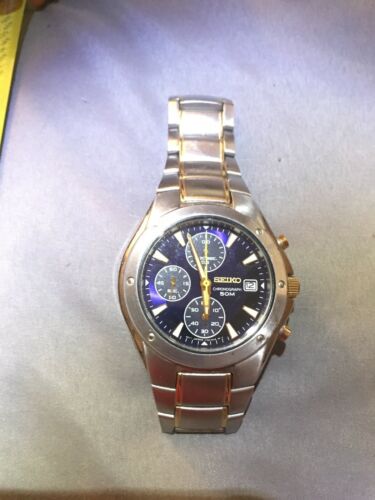 SEIKO CHRONOGRAPH 50M 7T92 OFXO Mens Quartz Watch Silver Analog