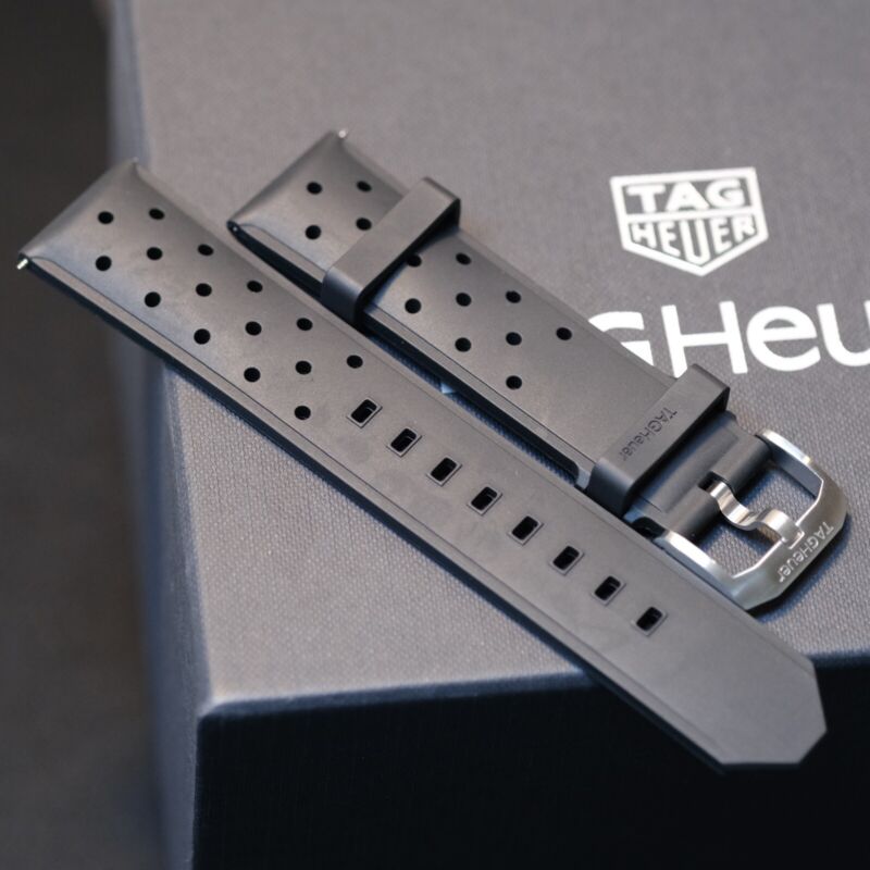 Genuine TAG HEUER black perforated rubber 21.5 mm strap bracelet