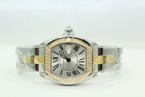 Ladies Cartier Roadster Two Tone 18K Yellow SS Custom Diamond