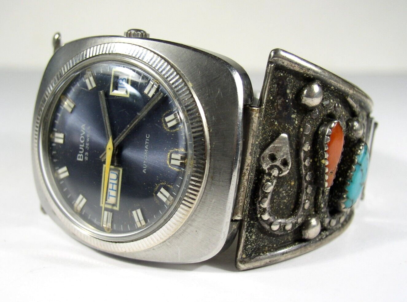 BULOVA 　腕時計 VINTAGE BULOVA MENS WATCH, T017734 W/ STERLING SILVER & TURQUOISE