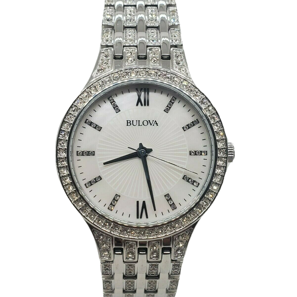 Bulova women watch stainless steel Swarovski crystal pave mother pearl 96L242 WatchCharts