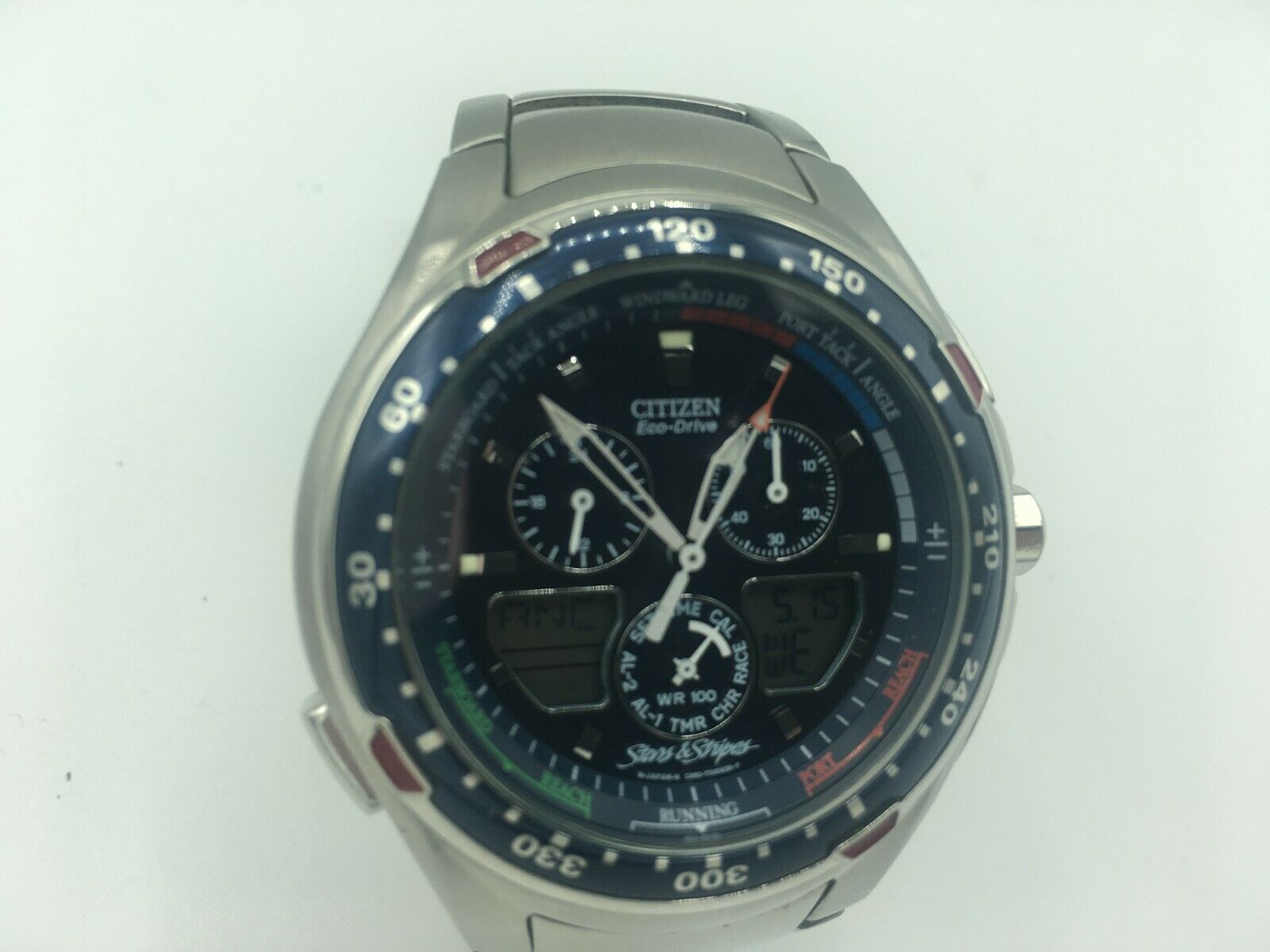 CITIZEN ECO-DRIVE STARS STRIPES YACHT WATCH 10 BAR STAINLESS